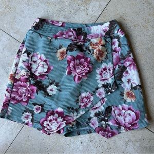 Floral Mini Skirt Skort with Built in Shorts Pink Rose Blue Green Base X-Small